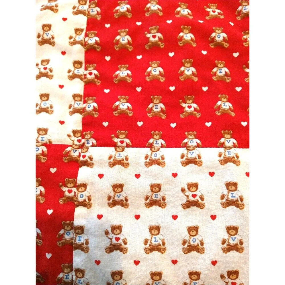 Vintage Red with White bear printed Love Quilt For Baby Crib